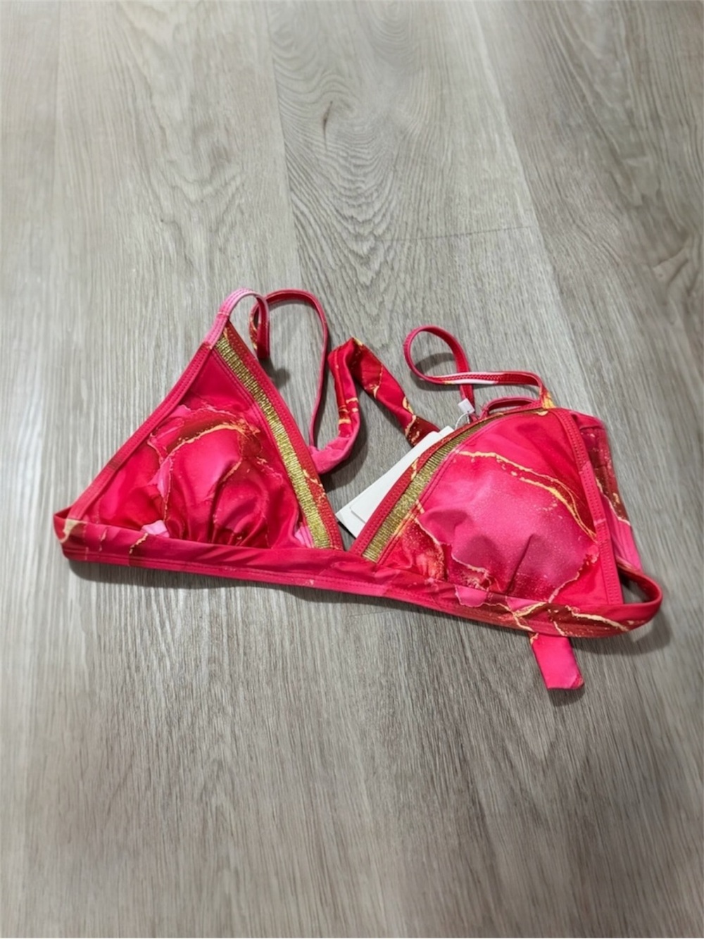 Hot Pink Gold Marble Bikini Top Triangle Swimwear Women’s M NWT